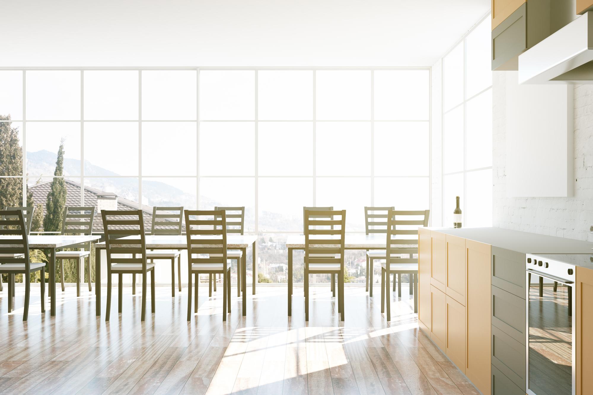 Inviting kitchen space with sunlight